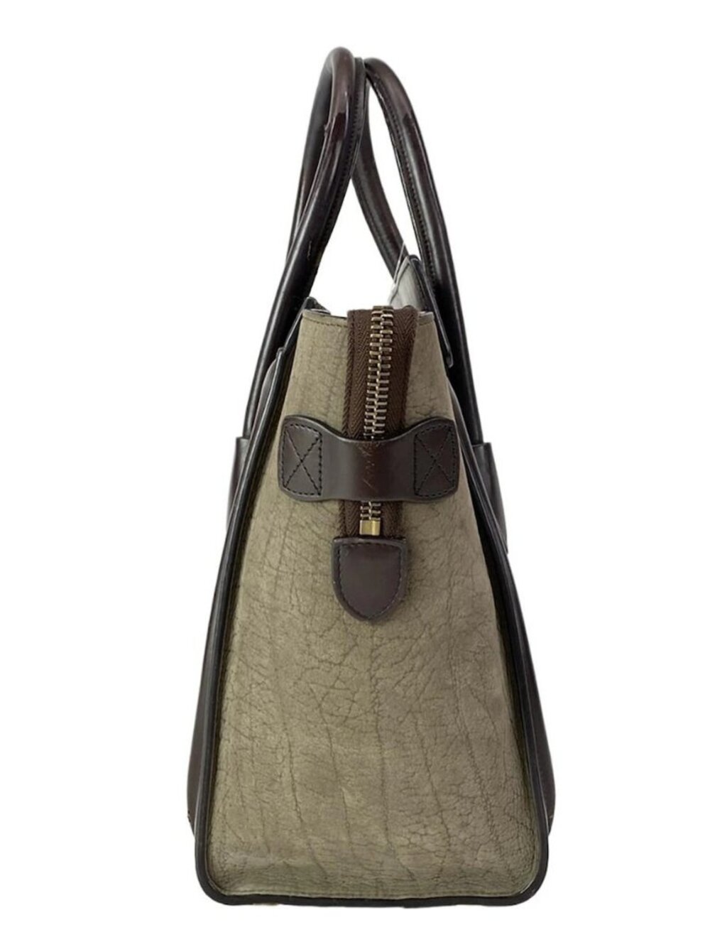 CELINE Luggage Micro Shopper - Dark Brown White Gray Beige Leather Handbag - Picture 4 of 15